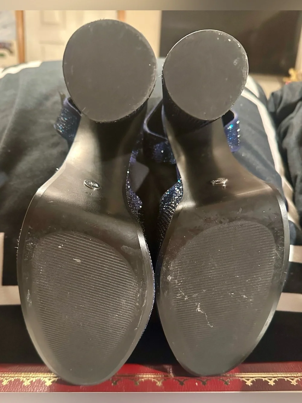 Zara Sparkling Navy Platform Mary Jane Heels